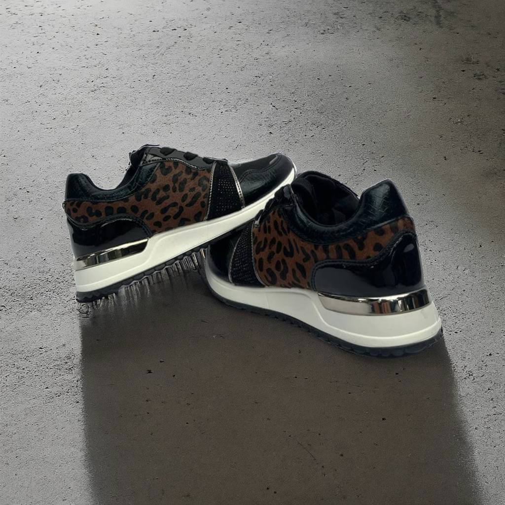 Sneaker imprimé léopard et strass