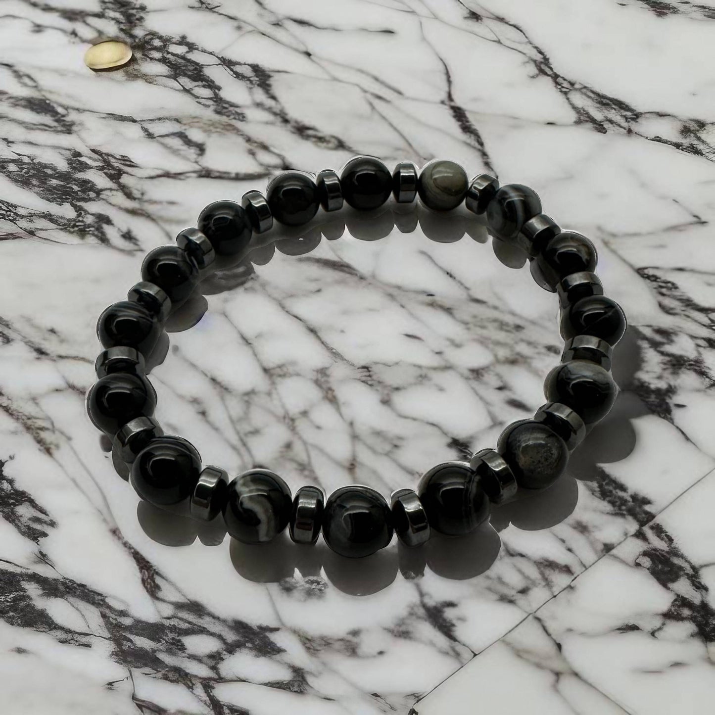 Bracelet agate noire & hématite