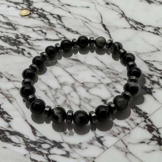 Bracelet black agate & hematite
