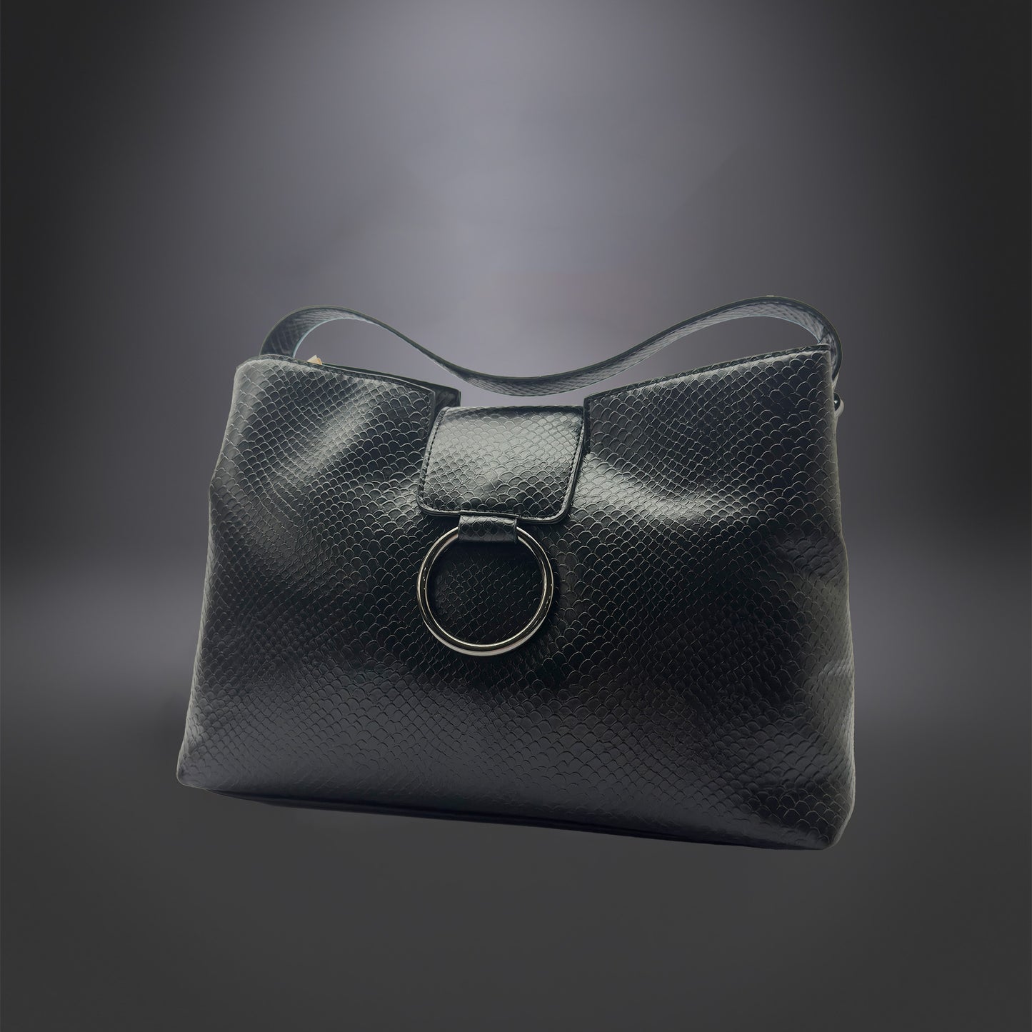 Sac bandoulière motif serpent noir